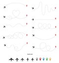 Airplane line path. Aircrafts and pins Royalty Free Stock Photo